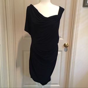 Large Pea in the Pod navy ruched cocktail dress